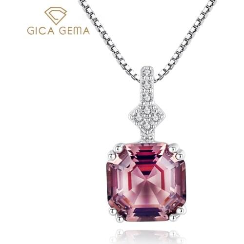 GICA GEMA Square Morganite Pendant Necklace For Women 925 Sterling Silver White Gemstone Wedding Fine Jewelry Gift To Girlfriend