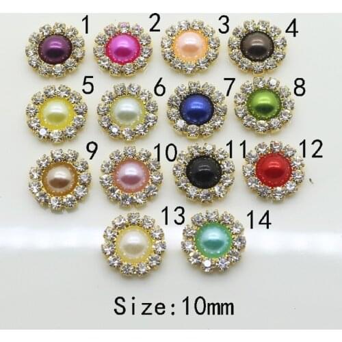 Hot sale 20PC 10MM Mini gold button rhinestone pearl button 2017 Wedding invitations decorate hair flower center scrapbooking