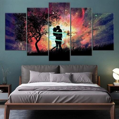 HD print 5 piece canvas art Love Couple kiss in Sunset Home canvas print wall art canvas Poster with frame
