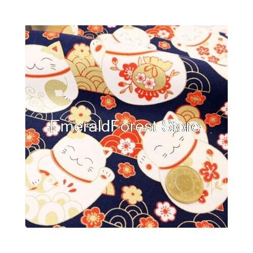 Imported fabric Japanese style and hot stamping lucky cat rabbit print fabric Manual DIY patchwork bag fabric 90cm*110cm