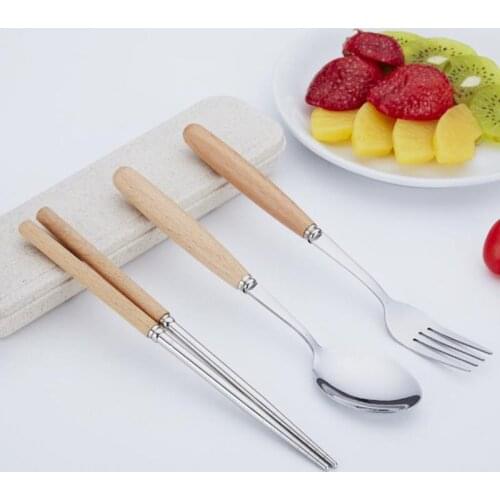 Portable Tableware Set Stainless Steel Dinnerware Silver with Travel Box 3PCS/Box F20173384