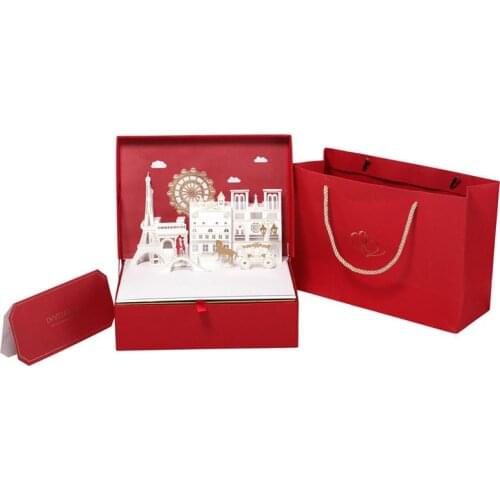 1 Set Creative 2in1 Cardboard Wedding Gift Boxes Bag Candy Box + 3D Church Greeting Card Wedding Package Engagement Party Supply