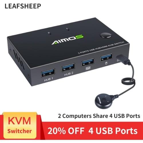 USB HDMI-compatible KVM Switch Box Video Display USB Switch Splitter for 2 PC Sharing Keyboard Mouse Printer Plug Play 4K