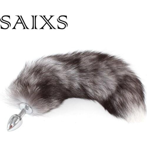 Fox Tails Anal Plug Anal Sex Toys Big Real Silver Fox Tails Metal Butt Plug Couple Erotic Cosplay Wolf Tail Drop shipping