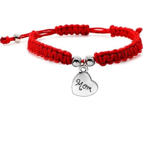 Fashion Love Mom Heart Charm Bracelet For Women Lucky Red String Rope Braided Thread Letter Bracelets Mothers Day Hand Jewelry