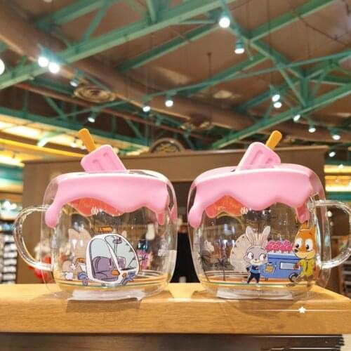Cartoons Shanghai Disney Zootopia Judy Nicky glass with lid drinking glass Decoration Childs Gift AG2320
