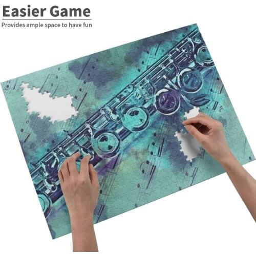 Blue Flute Watercolor Jigsaw Puzzle Educational Puzzle Games Toys Flute Music Blue Watertercolor Vintage Retro Music Sheet