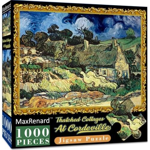 MaxRenard 50*70cm Jigsaw Puzzles 1000 Pieces Van Gogh Cottage Wooden Assembling Puzzles World Masterpiece Puzzles Toy for Adults