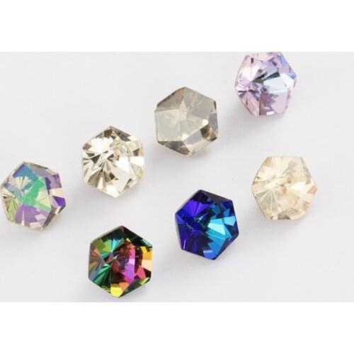 Iridescent 10x10mm Hexagon Kaleidoscope Fancy Loose Rhinestones for Nails K9 Glass Strass Crystal Clothing Crafts Jewelry Beads