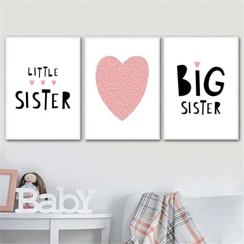 Big Sister Quotes Posters Canvas Painting Pink Heart Print Nursery Wall Art Poster Child Nordic Wall Pictures Girls Room Decor