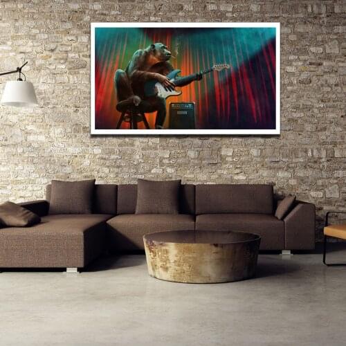 Monkey Playing Guitar Concert Rock Poster Canvas Print Painting Wall Art Living Room Home Decoration