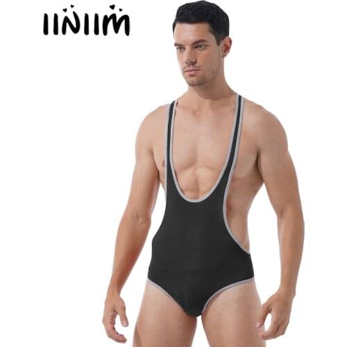 Sexy Mens Lingerie Wrestling Singlet Bodysuit Underwear Stretchy Deep U-Neck Fitness Sleeveless Leotard Sport Skinny Jumpsuits