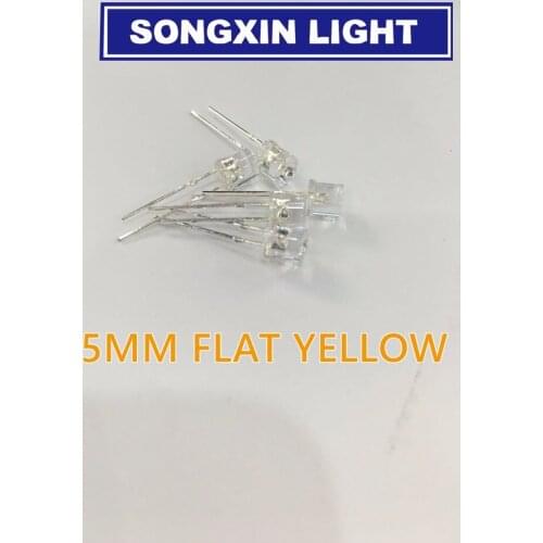 1000pcs LED 5mm Diode Light Water Clear Yellow Super Bright Flat Top Wide Angle 5 mm Transparent Light-Emitting Diode LED Lamp