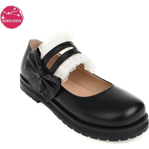 Womens Fashion Bow Lace Block Chunky Heel Platform Round Toe Cosplay Lovely Lolita Mary Janes Shoes Lace Strap Japanese Princess