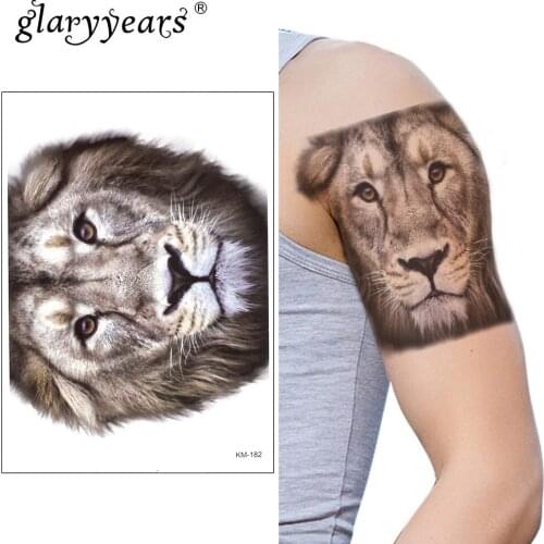 Glaryyears 15*21cm Temporary Tattoo Sticker Brown Fake Tatoo Lion Flash Tatto Waterproof Small Body Art Men Women KM-182