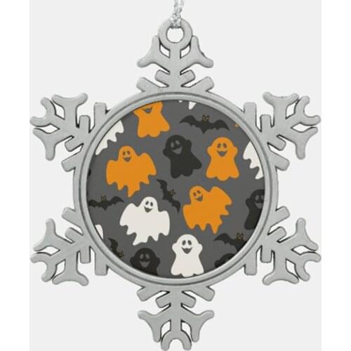 Funny and Spooky Halloween Ghost Pattern on Grey Snowflake Pewter Christmas Ornament,Halloween Ornaments,Halloween Decoration