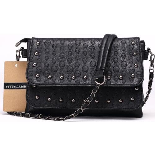 Rivet Skull Bag Pu Leather Bag Women Fashion Messenger Bags Tote Purse Handbag 5 Colors Chain Crossbody Bag Bolsas Femininas