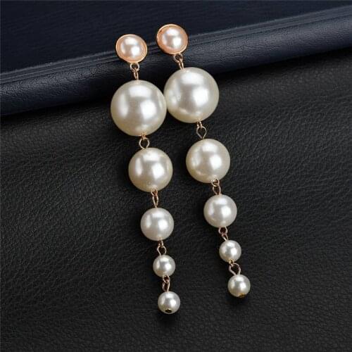 Trend Simulation Pearl Long Earrings Female White Round Pearl Wedding Pendant Earrings Fashion Korean Jewelry Earrings