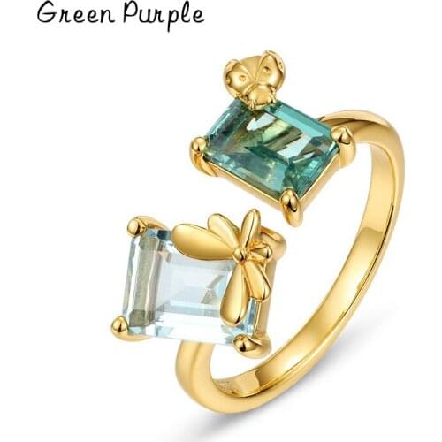 925 Silver Sterling Gemstone Ring For Women Classic 100% Natural Blue Crystal Women Engagement Wedding Statement Fine Jewelry