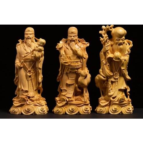 17/20CM Three Fortuna Buddha statue Fu Lu shou three star gods Chinese home decoration crafts solid wood lucky gifts