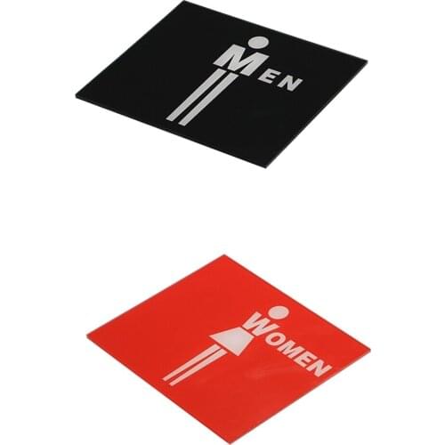 2 pcs a set Adhesive Acrylic Toilet Sign board MEN and WOMEN Warn service Sign sticker board black red wc signage