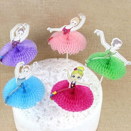 5pcs/lot Ballet Girl Dress Cake Topper Cupcake Decoration Baby Shower Kids Birthday Party Wedding Favors Supplies Ballerina Flag
