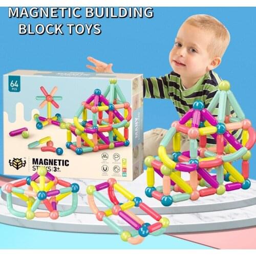 64pcs Children Assemble Magnetic Blocks Toys Early Education Free Spell Magnetic Assembly Variant Magnetic Rod