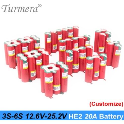Battery 3S 4S 5S 6S 18650 HE2 2500mAh 5000mAh 20A 12.6V to 25.2V Soldering Battery for Screwdriver Shurik Battery Pack Turmera