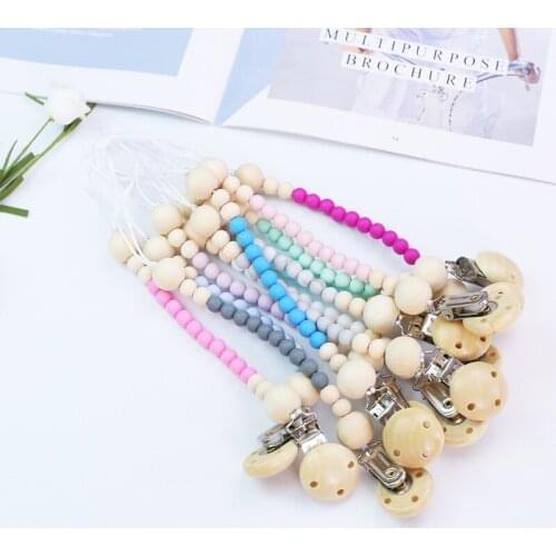 Pacifier Clip Chain Baby Infant Soothie Accessories Silicone Wooden Beads Prevent drop down Paci Holder Clips Teether Toy 18101