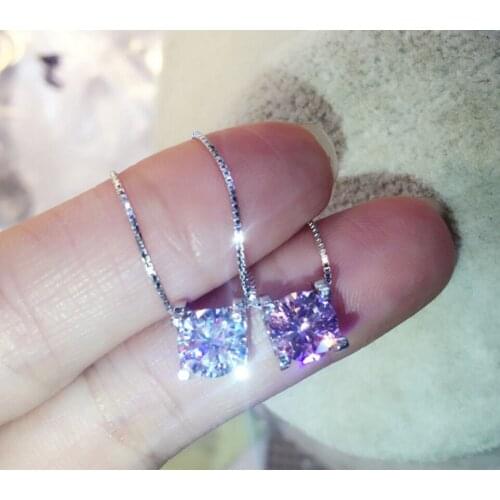 Cubic Zirconia Single Round CZ Pendant Wedding Engagement White Pink Colors High Quality 925 Sterling Silver Necklace For Women