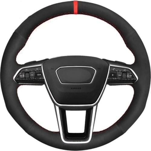 Car Steering Wheel Cover Black Genuine Leather Suede For Audi A6 (C8) Avant Allroad 2018-2019 A7 (K8) 2018-2019 S7 2019