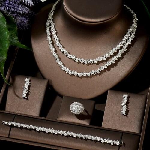 HIBRIDE High Quality Nigerian Jewelry Sets for Women White Color Bridal Wedding Accessories Bijoux africain parures N-1496