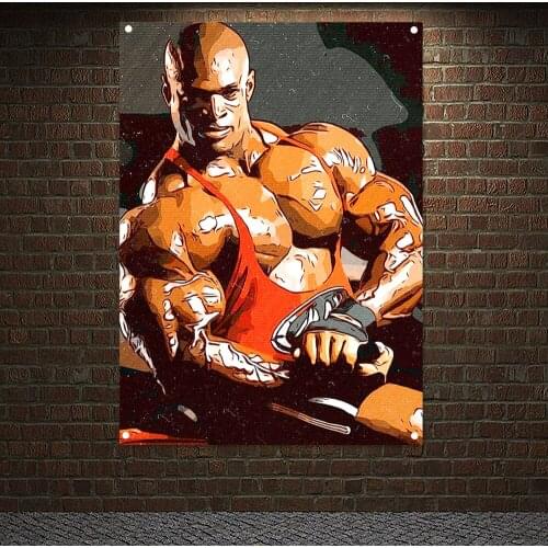 Exercise Canvas Painting Home Decor Man Muscular Body Poster Workout Hanging Cloth Wall Art Training Motivation Banners Flags 2