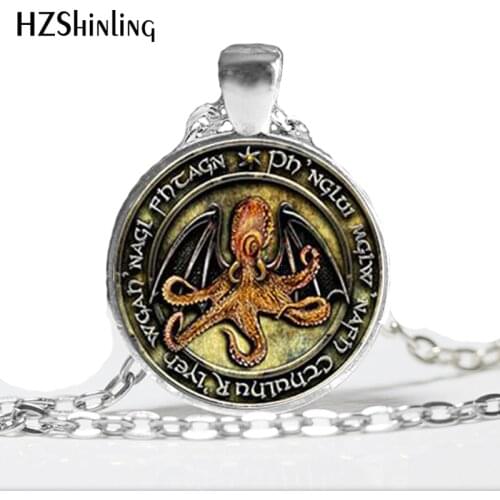 HZ--A438 New Lovecraft Cthulhu R'lyeh Necklace Lovecraft Cthulhu Jewelry Glass Photo Cabochon Pendant HZ1