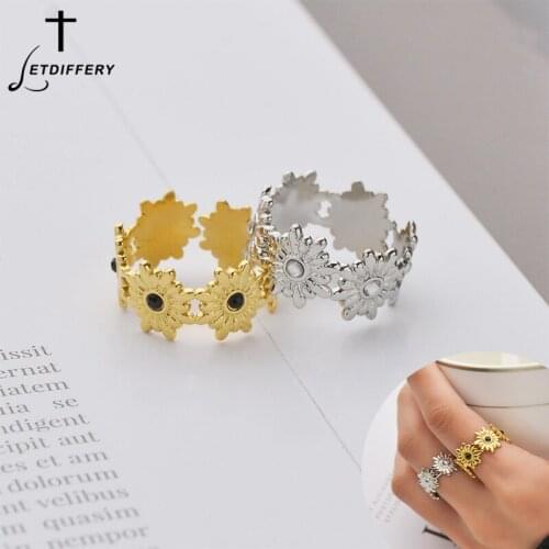 Letdiffery New High Quality Golden Stainless Steel Women Rings Vintage Jewelry Adjustable Flower Ring Jewelry for Women Gifts