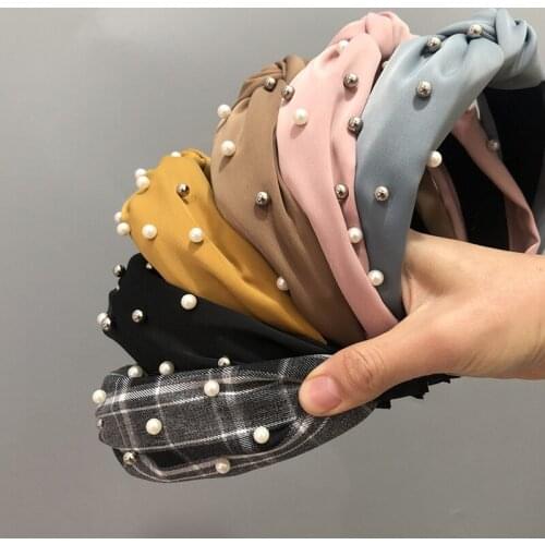 Korean Version Of Sweet Nail Pearl Wide Hair Hoop Elegant Simple Knot Trend Pressure Hair Head Hoop Hair Ornaments