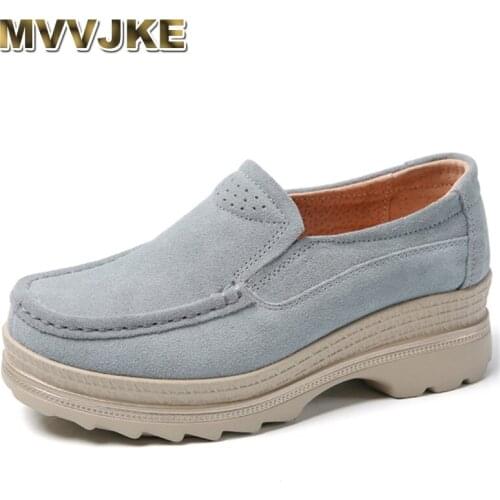 MVVJKE autumn women platform casual shoes suede leather casual shoes lace-up flat shoes heels platform sneakers