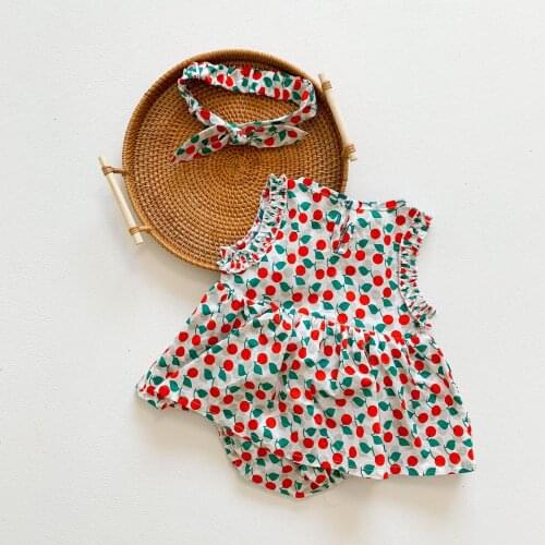 Summer Sleeveless Baby One-piece Korean Version Of The Little Cherry Baby Romper Send Hair Band Female Treasure Romper