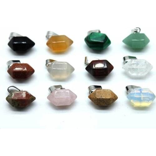 Pillar Hexagon Small Charms Healing Crystal Stone Pendants for Necklace Jewelry Making Pendulum Meditation Wholesale