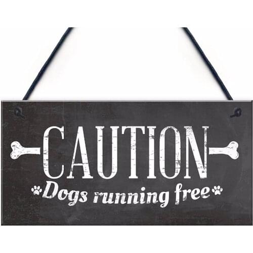 Meijiafei Caution Beware Dogs Running Free Dog Pet Warning Sign Security Garden Door Wall Plaque 10"x5"