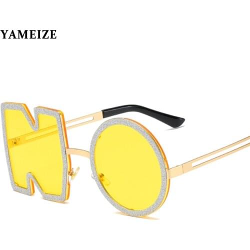 YAMEIZE Trend 2021 Fashion Steampunk Sunglasses Women Men Letters NO Personality Vintage Rimless Sun Glasses Unique Eyewear Gafa