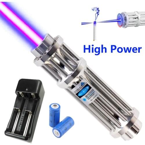 Powerful laser 450nm blue laser flashlight with long radiation distance of 8000m, adjustable focus burning match/cigar/candle