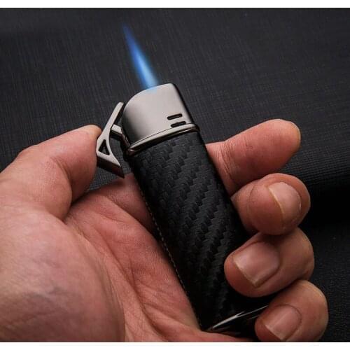 The New Leather Wrap High-End Atmosphere Straight Into The Flame Gas Lighter Creative Windproof Point Cigar Mens Gifts