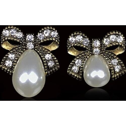 2019New 100Pcs Drop Pearl Alloy Bow Rhinestones Button for DIY Headwear or Jewelry Accessories QW11-QW12