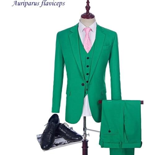 New Arrival Green 2 Suit Style For Man Slit Side Notched Lapel Groom Tuxedos And Groomsman Suit Man Suit (jacket+Vest+pants)