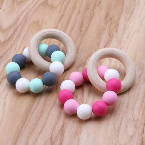 Baby Nursing Bracelets Wooden Teether Silicone Chew Beads Teething Rattles Toys Teether Montessori Bracelets