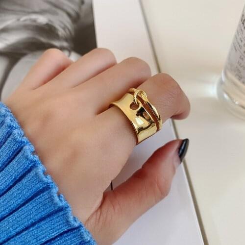 100% Authentic 925 sterling silver White/Gold Irregular Geometric Double Rows Long Wider Rings Adjust Jewelry TLJ1476