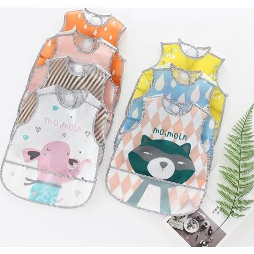 Waterproof Baby Bibs with Pocket Infant Adjustable Sleeveless Apron Bandana Cartoon Burp Cloth Babador Toddler Feeding Things
