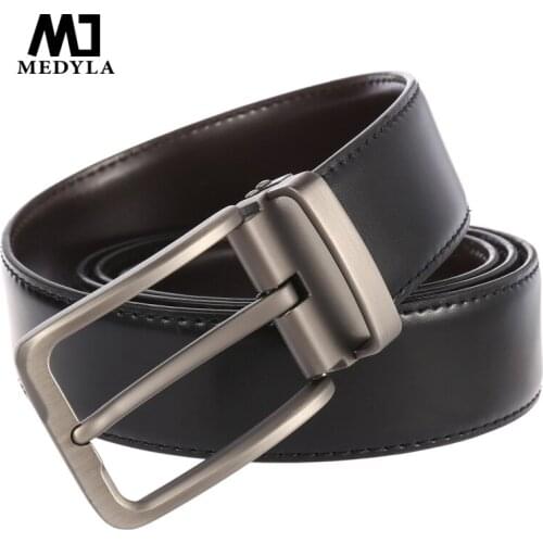 MEDYLA Mens Belt Official authentic luxury Business Leather Belts Pin Buckle Casual Punch Leather Man Formal wear Belt