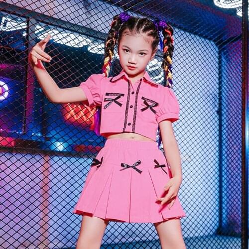 Pink Dancer Outfit Festival Clothing Jazz Dancewear Girl Sets Stage Costume Cheerleader Costume Crop Tops Pleated Skirt DL8307